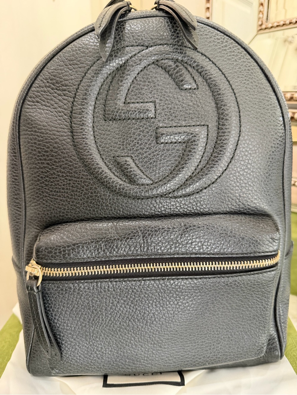 Gucci Soho Black Leather Chain Backpack